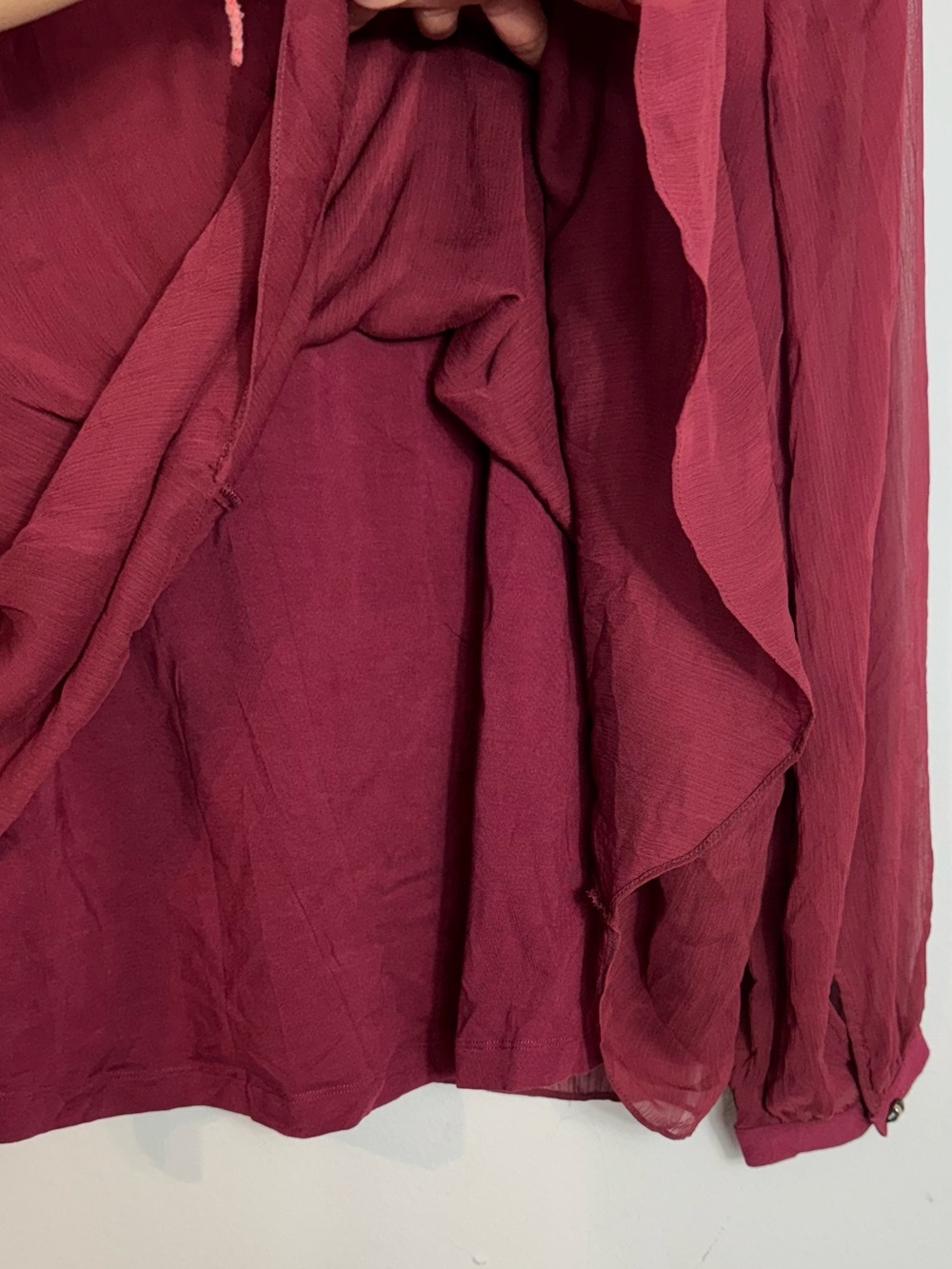 Soft Surroundings Wine-Red Mandarin Collar Button-Down Blouse - Picture 3 of 9